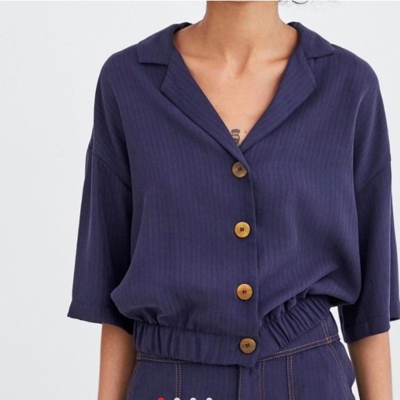 Zara TRF Navy Cropped Cardigan - Picture 1 of 5